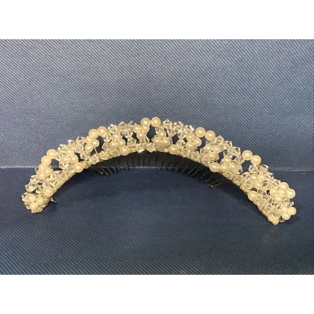 Vintage Fenaroli for Regalia Bridal Headpiece For Veil Faux Pearls Clear Beads